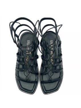 Stuart Weitzman Black Strappy Lace-Up Sandals